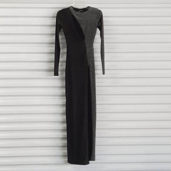 Naked Wardrobe Dress Womens Extra Small XS Black Silver Evening Gown Maxi - Picture 1 of 11
